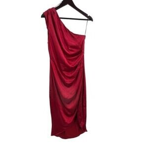 Elliatt Cassini One Shoulder Midi Satin dark Red Medium NEW